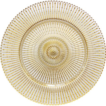 Bon Chef Truncheon Design, Decorative Glass Charger, Gold, Handwash Only, (8Pcs / Case) 200008G